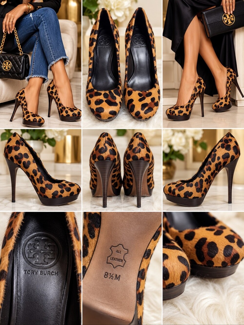 Tory Burch Leopard Calf Hair Platform Pumps – Size 8.5M